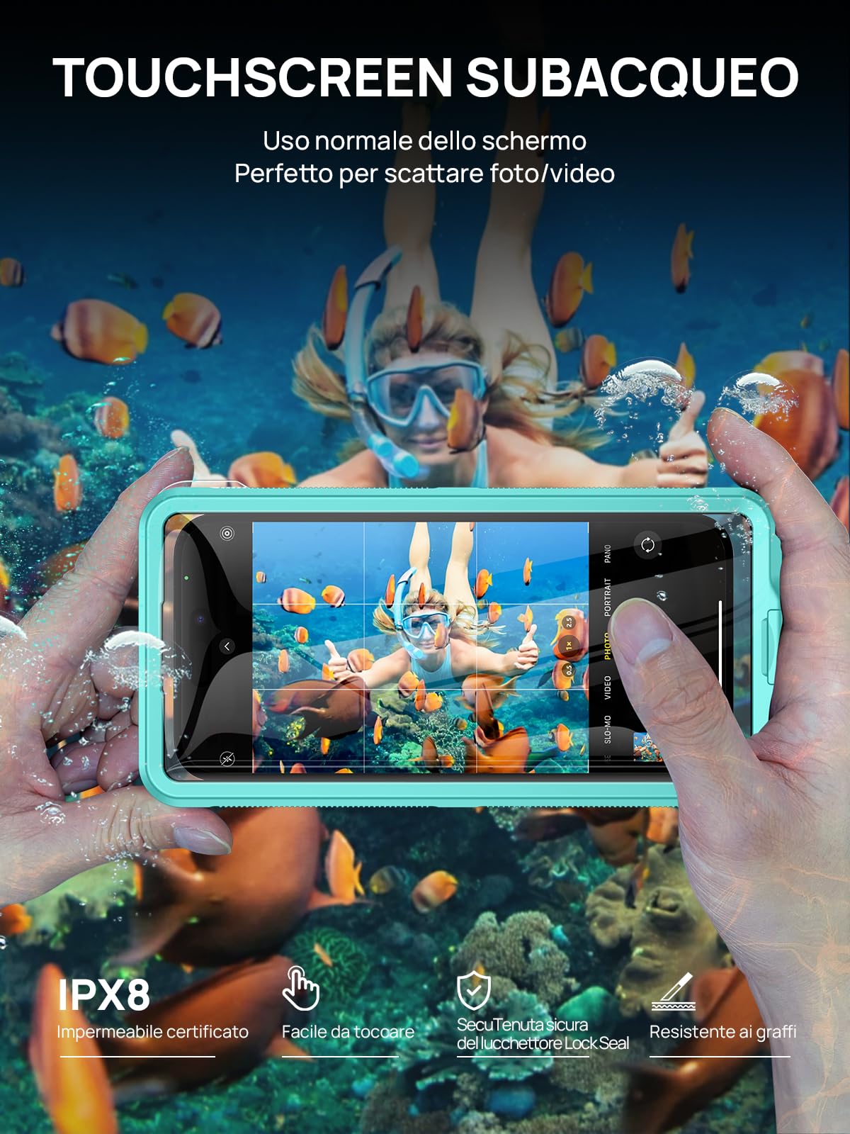 Custodia Impermeabile 15M Smartphone [Universale] IPX8 Cover Subacquea Professionale [Touchscreen Subacqueo] Asciutta Borsa per iPhone Samsung Galaxy Huawei XiaoMi Oppo Vivo 4.7-6.9'' Blu