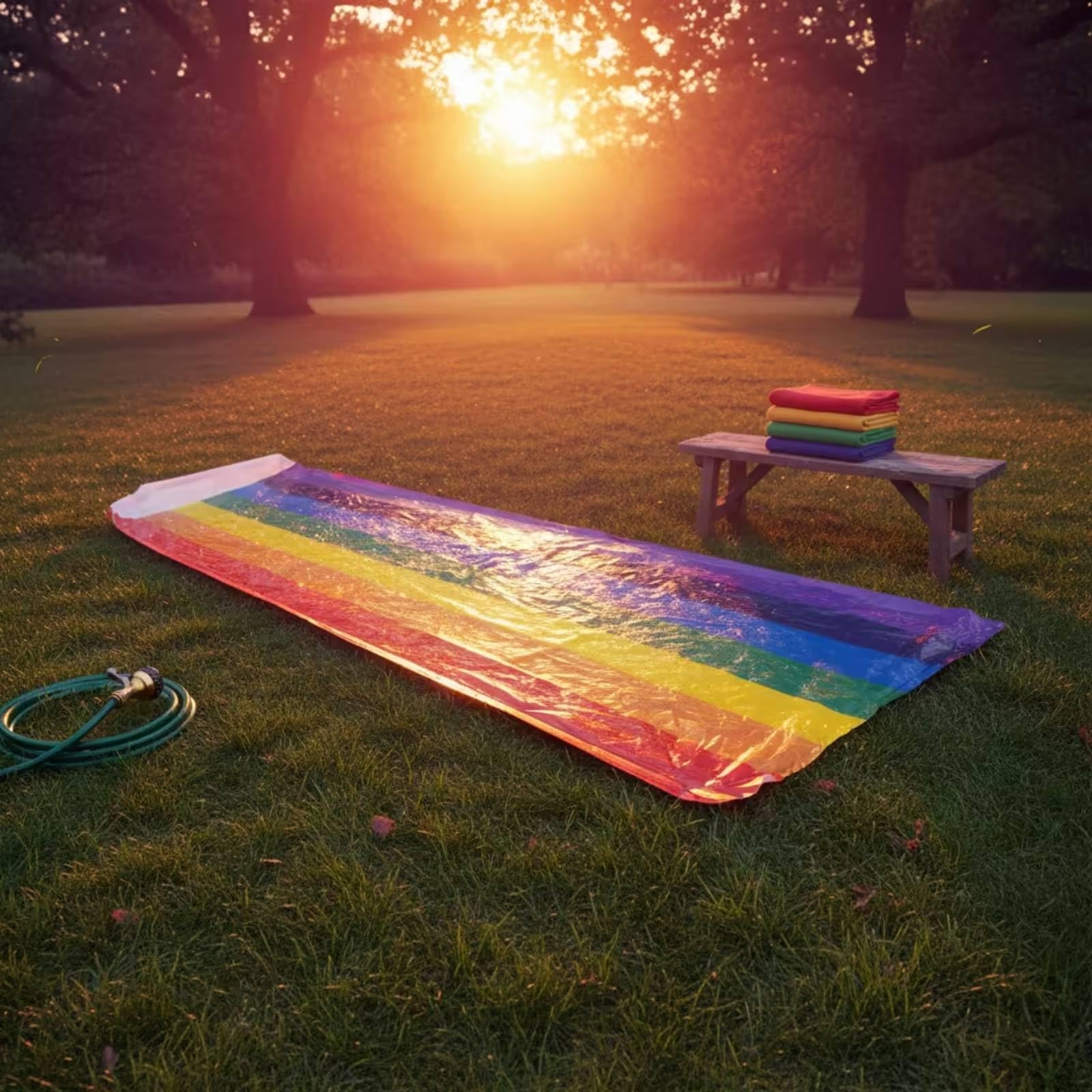 Tapis Glissant Aquatique Extérieur Toboggan Aquatique Pelouse Gonflable Glissa Ventrale pour Enfants, Familles, Glissade D Eau Arc-en-Ciel Double