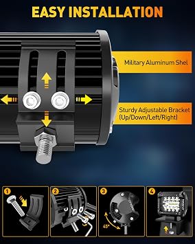 NAOEVO 12 Inch LED Light Bar and 4PCS 4 Inch LED Pod Lights, 54000LM LED Fog/Driving/Off Road Lights, Triple Row Spot Flood Combo LED Light Bar for Truck Car UTV ATV Boat,
