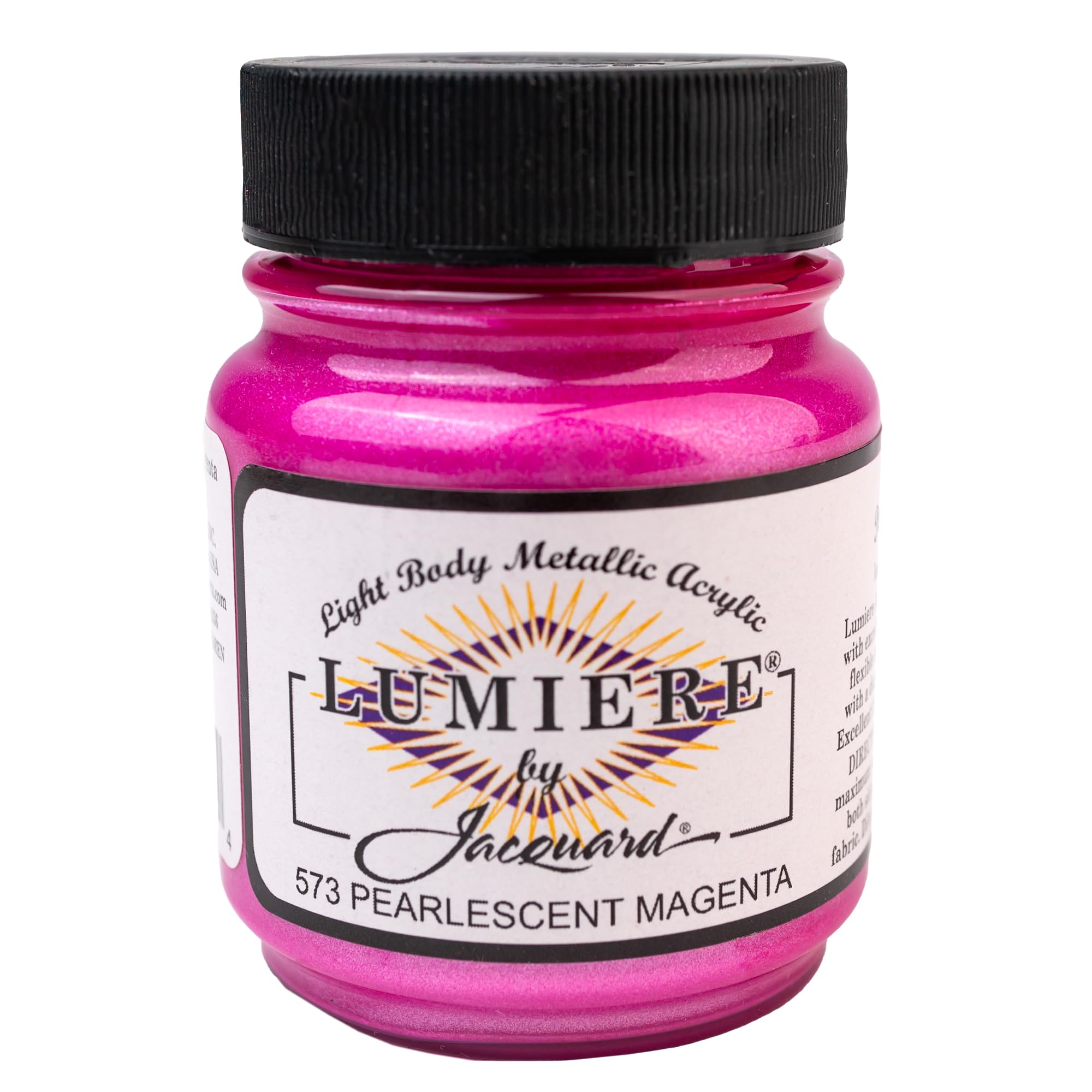 Jacquard Lumiere 2.25oz Fabric Paint Pearlescent Magenta - Metallic Paint for Fabric Leather Canvas Paper and Wood - Light-bodied Metallic Acrylic