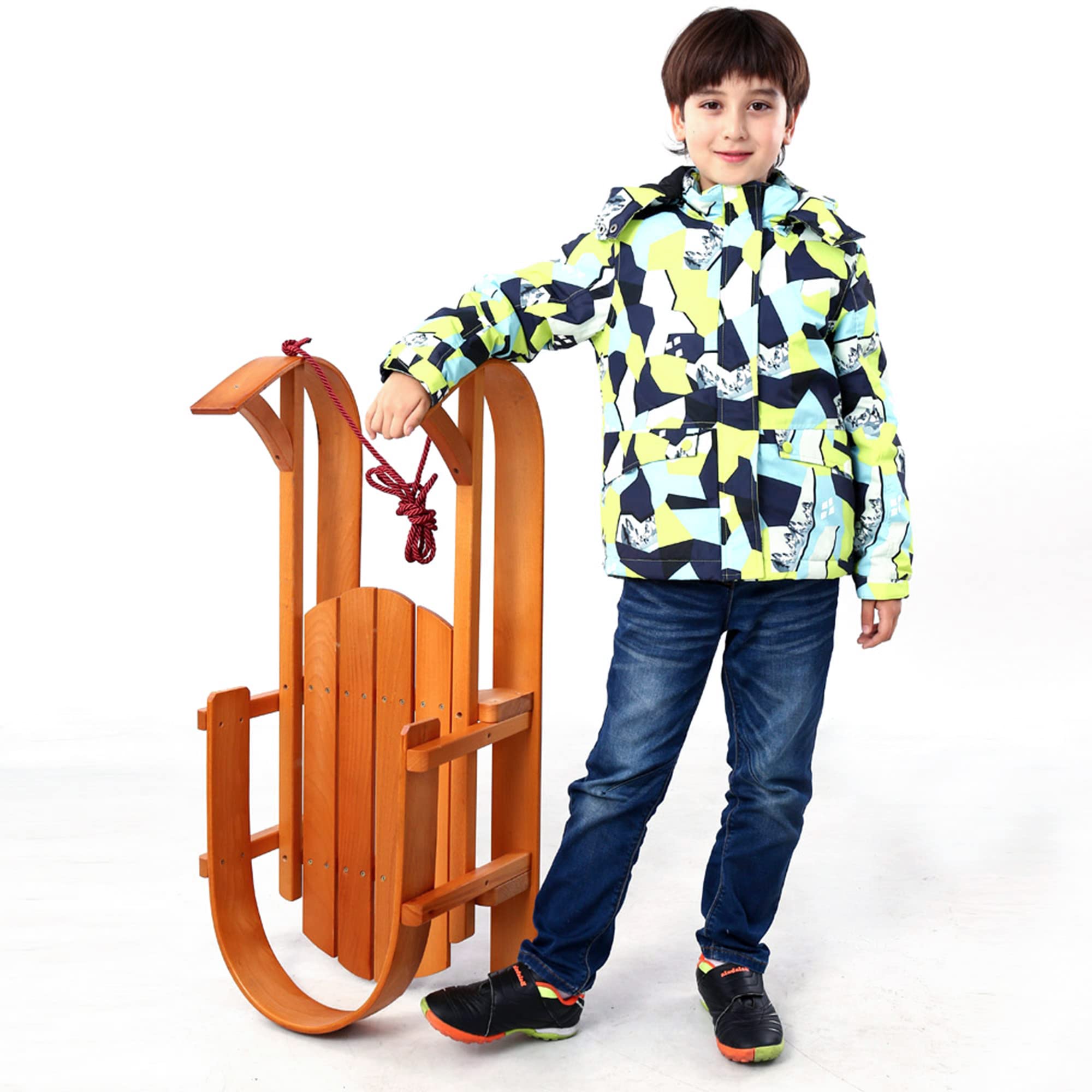 木製の子供用そり、背もたれ付き、木製のそり、ドローコード付き、S＆L ブナのそりスケートボード、冬の屋外スキースポーツのおもちゃ、無垢材のスキーラック Amazon.co.jp: TGHY 木製のそり 雪のそり ブナの木のそり 曲がった