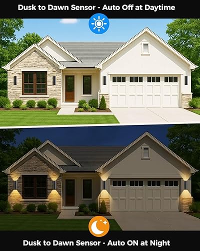 Vista 32 de KIZON Paquete de 2 lámparas de exterior del atardecer al amanecer, modernas lámparas de pared para exteriores negras, accesorios de iluminación