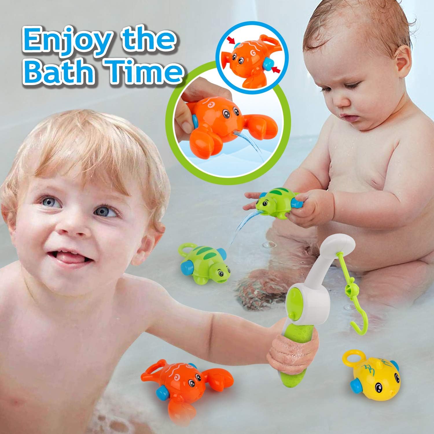 Dwi Dowellin Bath Toys for Toddlers Giraffe Waterfall Set with Fishing Games Mold Free Bath Time Toy Bathroom Wall Bathtub Tub Shower Gift for Kids Baby Infant Girls Boys Age 18months and up (B) : Toys & Games