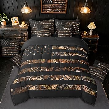 Feelyou American Flag Camouflage Botancial Comforter Set Queen Size