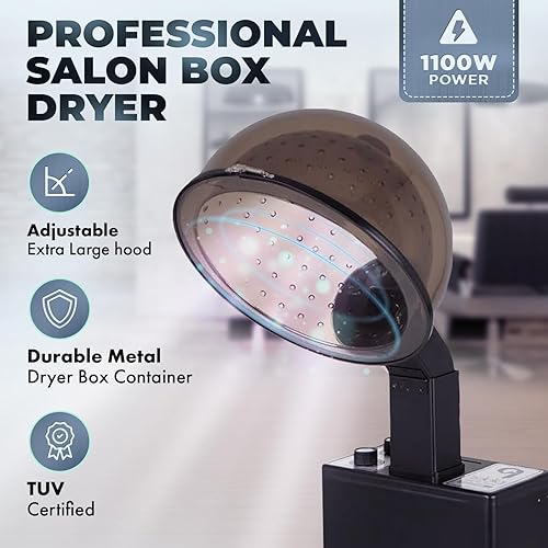 Miniatura 2 de Pibbs Secador Super Turbo Salon CD324, 1100W, temporizador de 60 minutos, 4 ajustes de calor (incluyendo permanente), campana ahumada extragrande,
