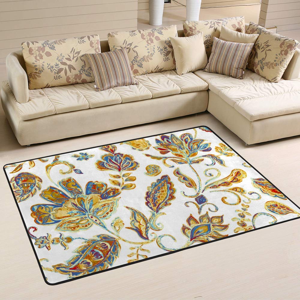 Tapis fleurs d'anémone dorées Ruchen, grand tapis de salon durable aux finitions soignées