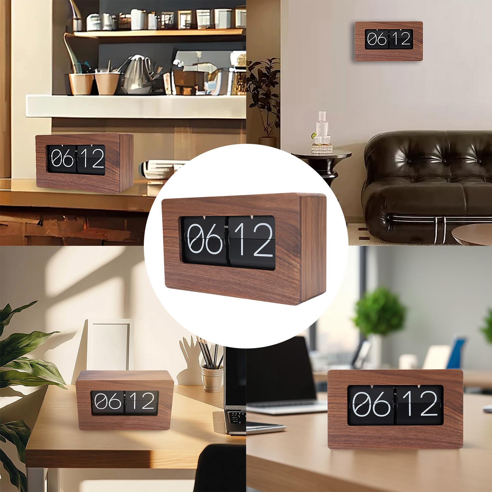 YUYTE Orologio Flip Retro Vintage in Legno con Display Digitale 24 Ore, per