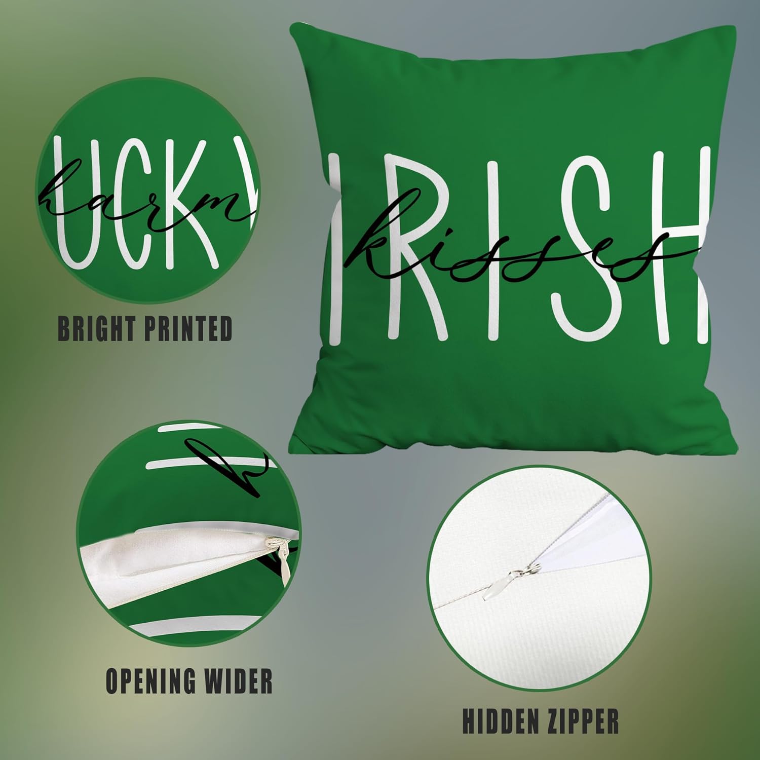 St Patricks Day Pillow Covers 16x16, St Patricks Day Decorations Indoor Pillow Covers Set of 4 Green, St Patricks Day Decor Shamrock Gnome Throw Pillow Covers for Couch Sofa Living Room Outdoor - Image 3