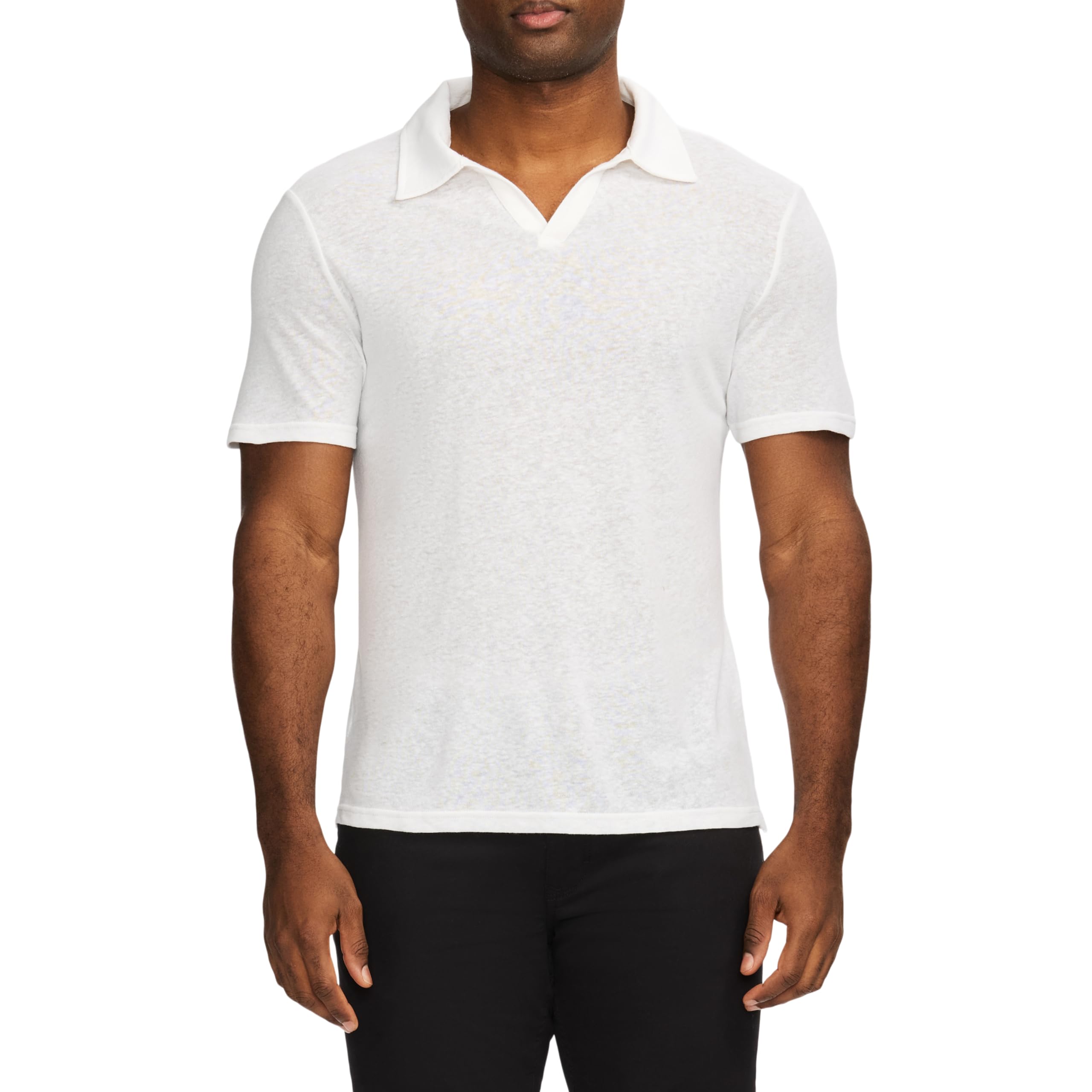 Men’s Short Sleeve Linen‑Blend Johnny Collar Knit Polo