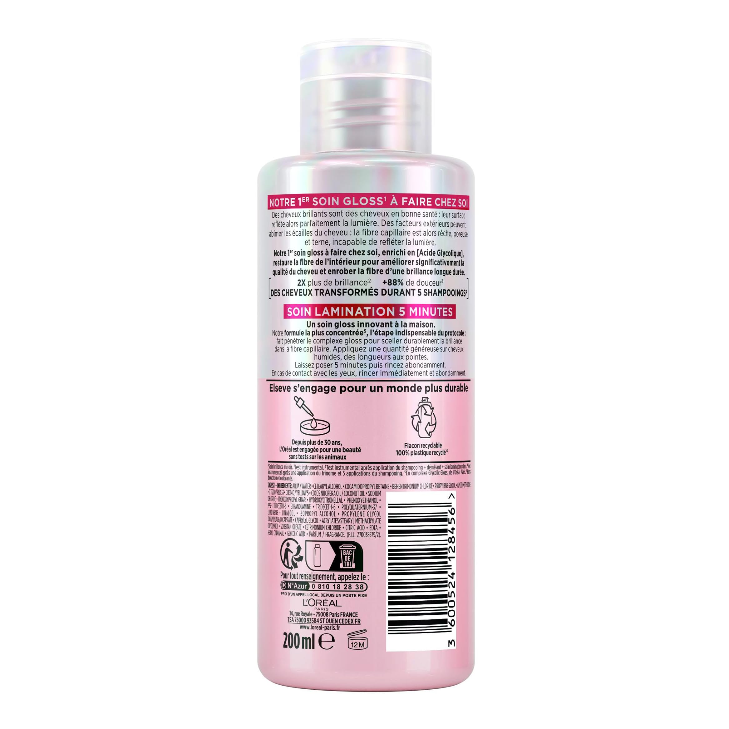 L'Oréal Paris - Routine completa per capelli opachi - Shampoo + districante + cura della laminazione - Acido glicolico - Senza solfati - Elseve Glycolic Gloss - 3 prodotti