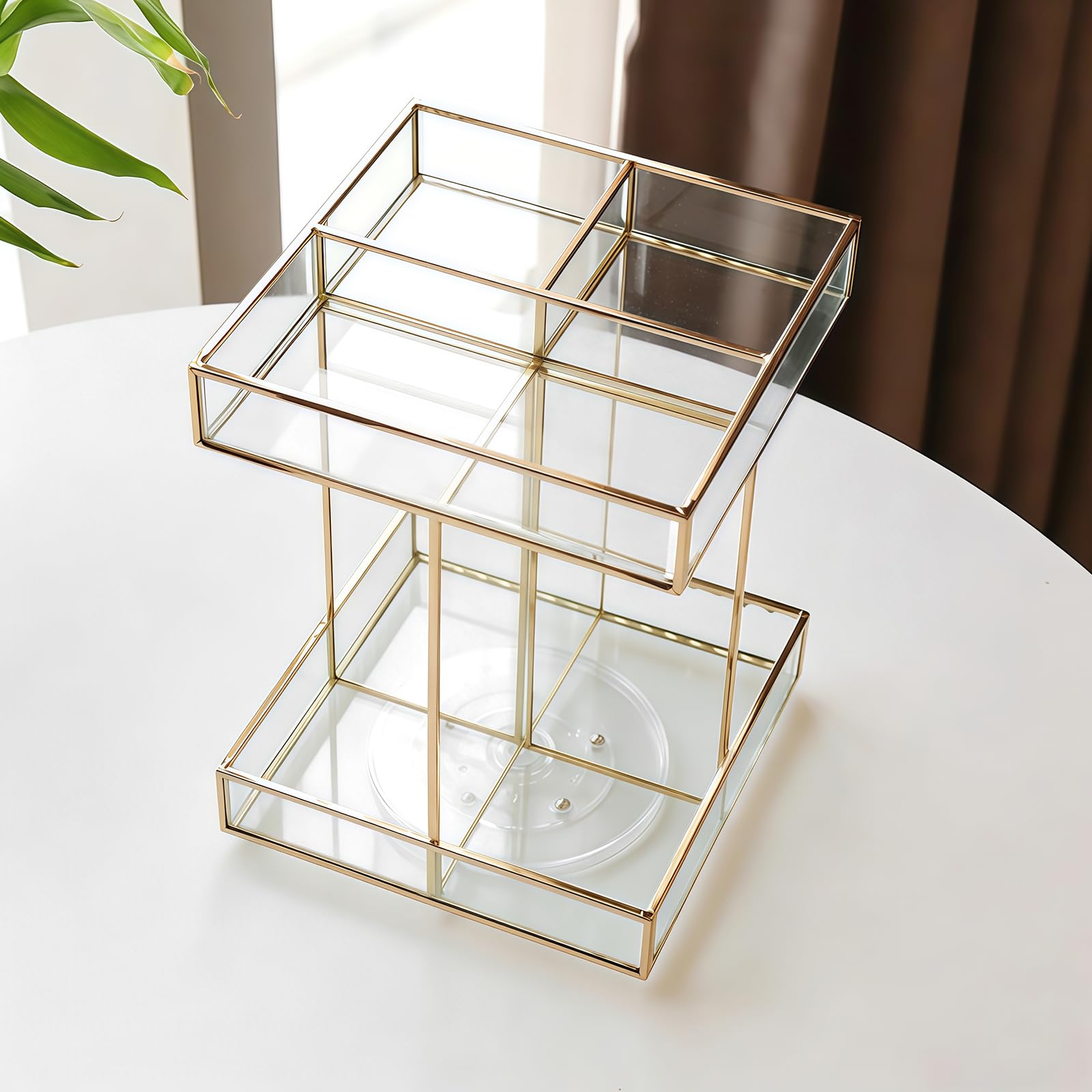 Organizador de cosméticos giratorio 360°, gran capacidad, organizador de maquillaje de cristal para vestidor, dormitorio, cuarto de baño