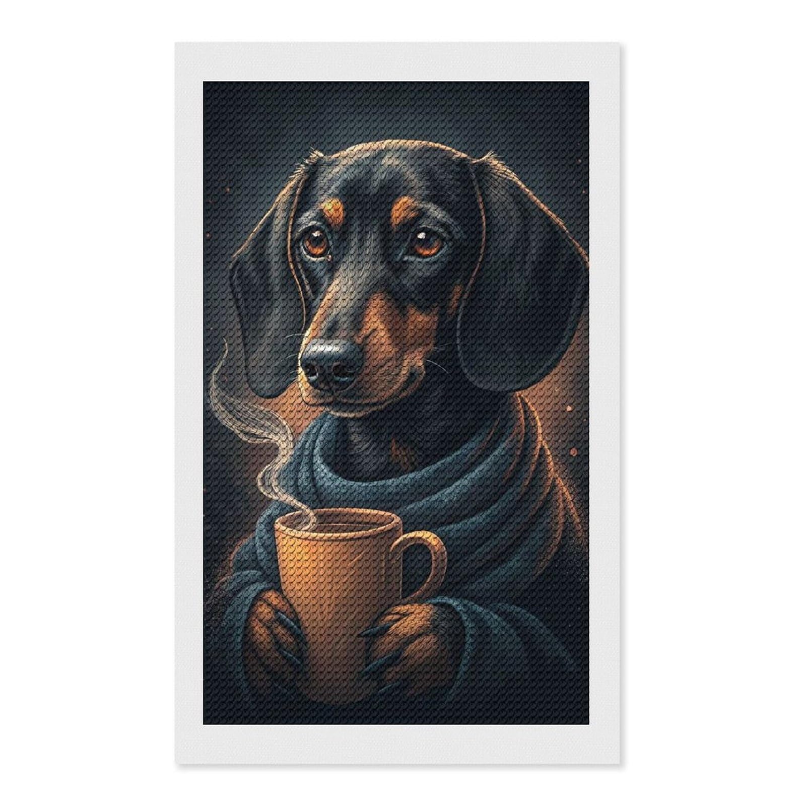 Junmoney Dachshund with Coffee and Scarf Diamond Painting Canvas Set 12"x20", Full Kit Included, Calming Craft to Unwind, Farmhouse Decor, Christmas Gift