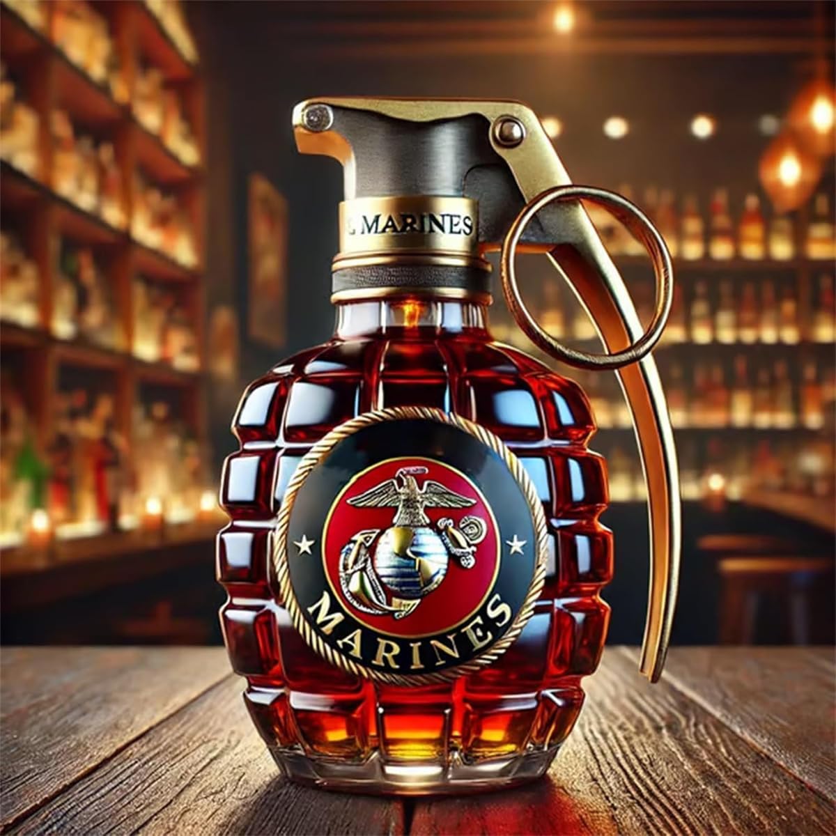 Bouteille de whisky militaire en forme de grenade à la main, verre gravé en forme de grenade à la main, bouteille de vin et de whisky de collection, idée cadeau parfaite pour vétéran (type D)
