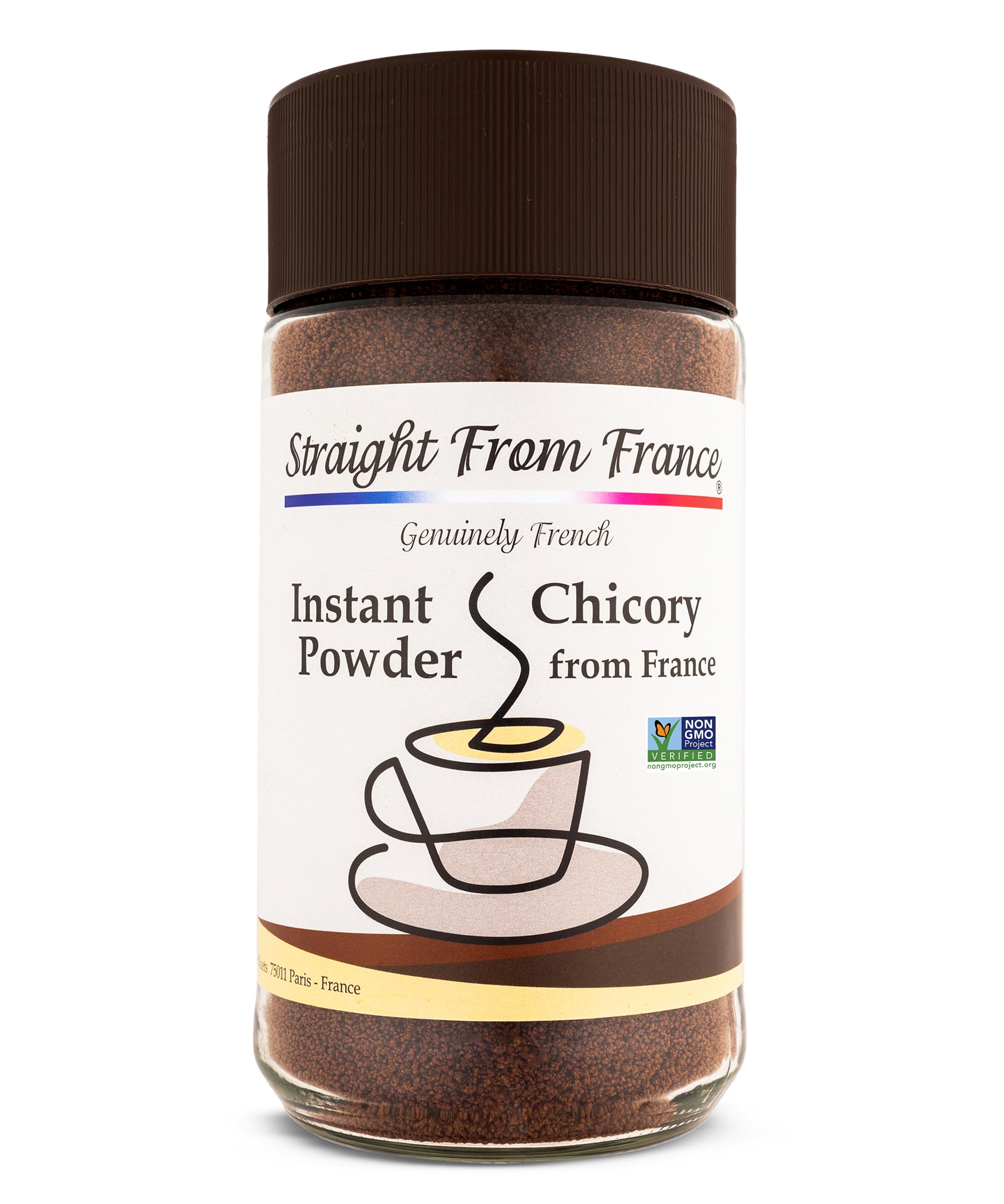 Straight From France Genuinely French, Non-GMO Certified Caffeine Free Instant Chicory Powder, Coffee Substitute Rich in Prebiotic Fibers, All Natural Coffee Alternative Made from Ground Chicory Roots 7 Oz