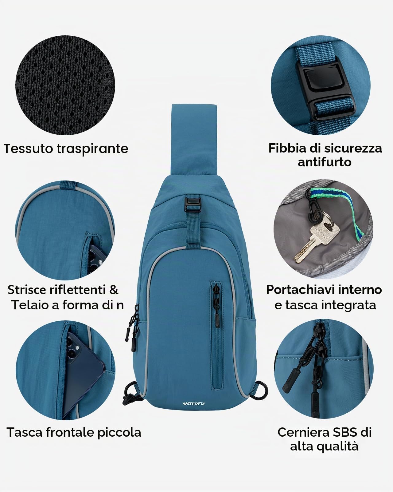 WATERFLY Borsa a tracolla a tracolla: borsa a tracolla da viaggio per escursionismo, borsa a tracolla per donne e uomini, borsa a tracolla alla moda