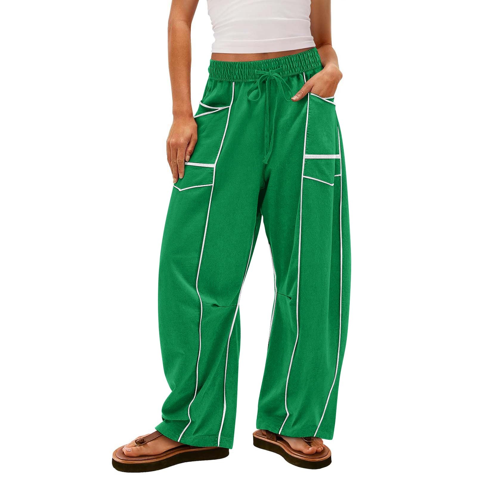 Barrel Pants Women Casual Cargo Wide Leg Baggy Sweatpants Drawstring High Waisted Lounge Palazzo Pants with Pockets