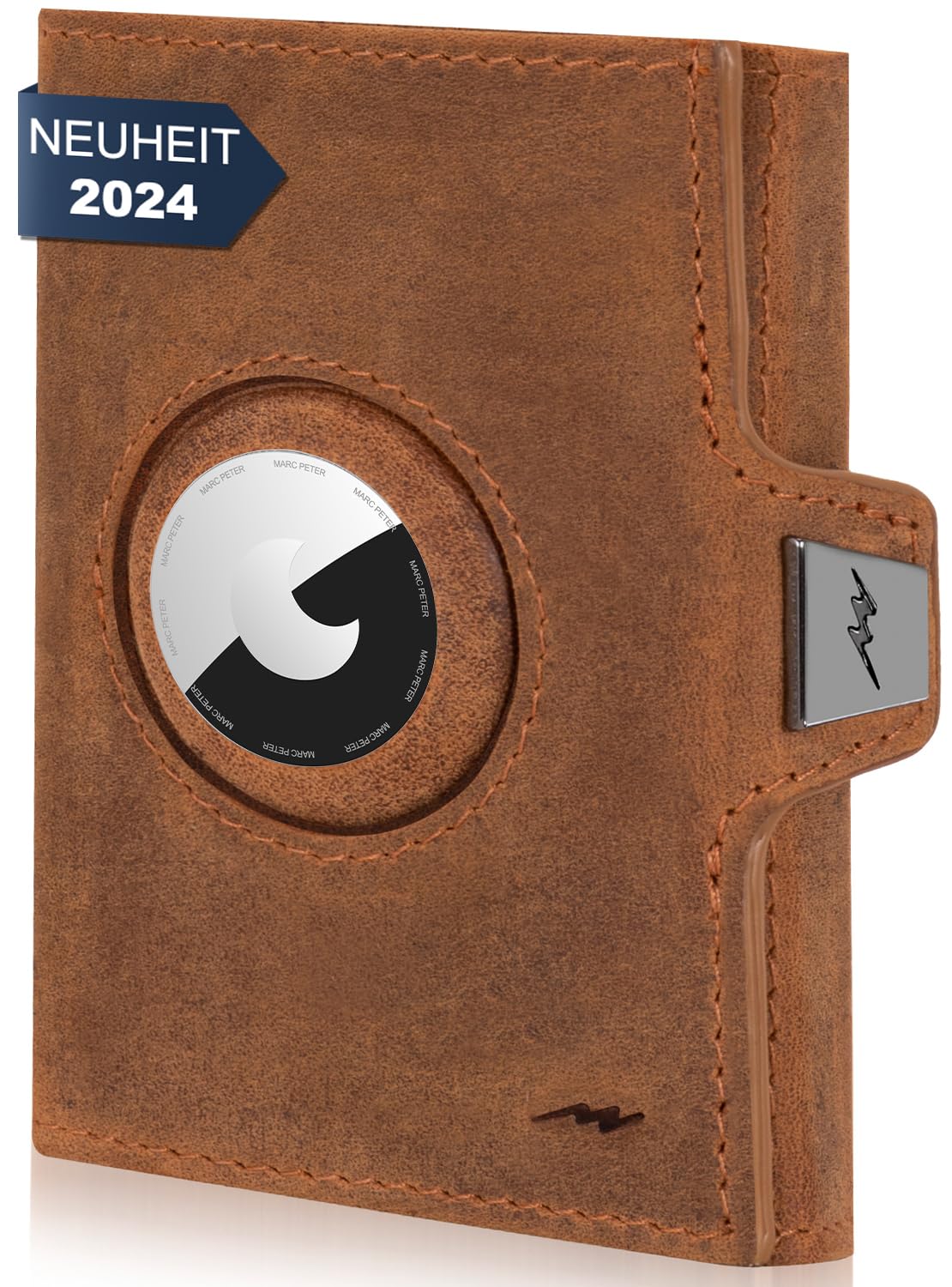 Marc Peter® Jupiter Airtag Echtleder Geldbörse mit Münzfach | Kleines Airtag Portemonnaie für Herren mit RFID | Apple Airtag Mini Geldbörse für Männer