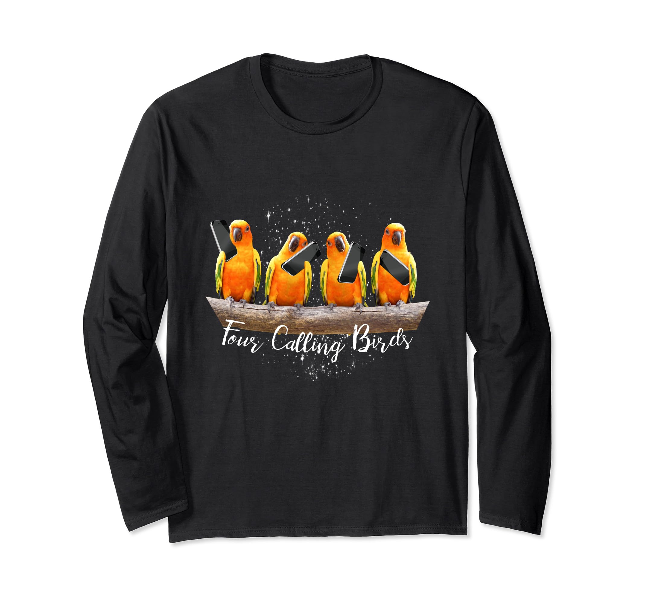 4 Four Calling Birds, Bird Phone, 12 Twelve Days Christmas Long Sleeve T-Shirt