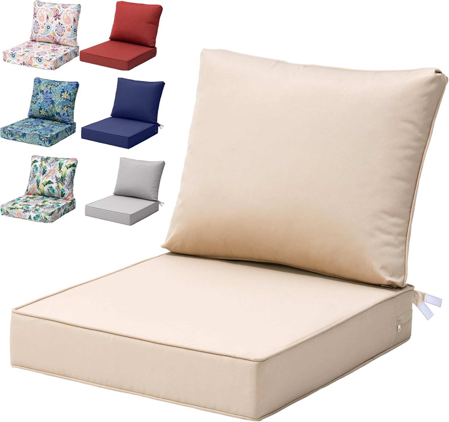 24x24 Inch Outdoor Cushions for Patio Furniture Water Resistant Patio Chair Cushions 2-Year Fade Resistant Deep Seat Cushions, Replacement Cushions for Outdoor Furniture (Beige) Beige 25” L x 24” W x 4.7” H