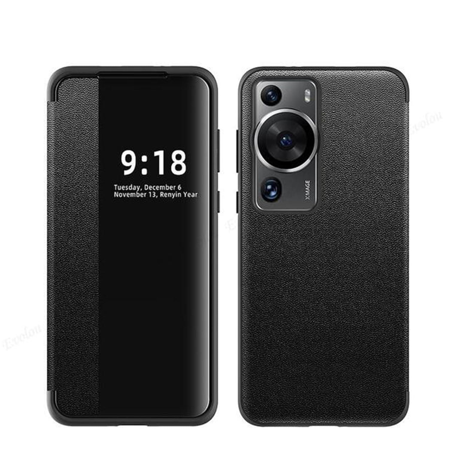 Compatible with Huawei P60 Pro Case Clear View Window,Magnet Case Automatic Wake Up & Sleep Drop Protection Shockproof Protective Cover (Black)
