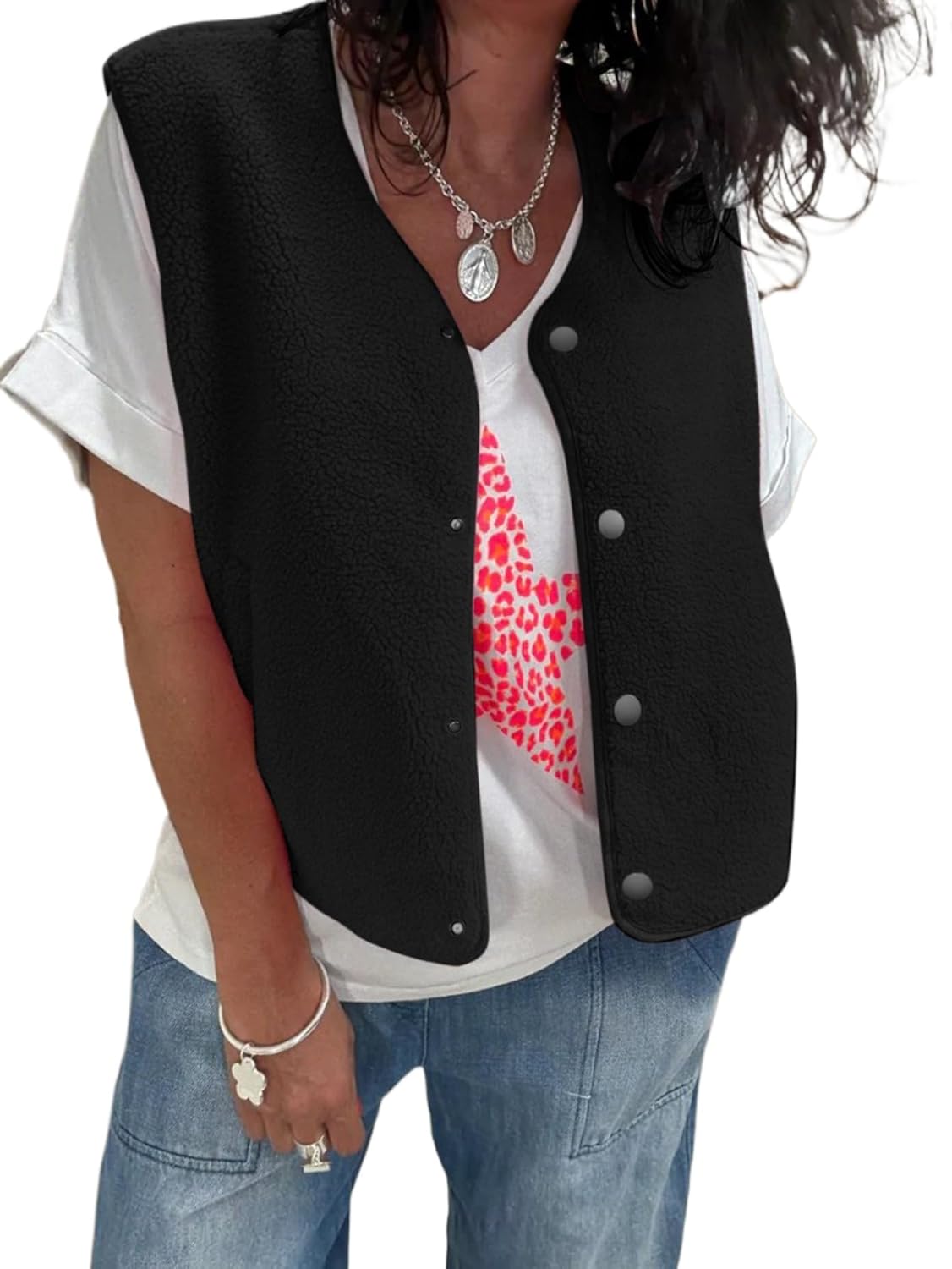 Womens retro plush vest fashionable sleeveless button up front warm coat