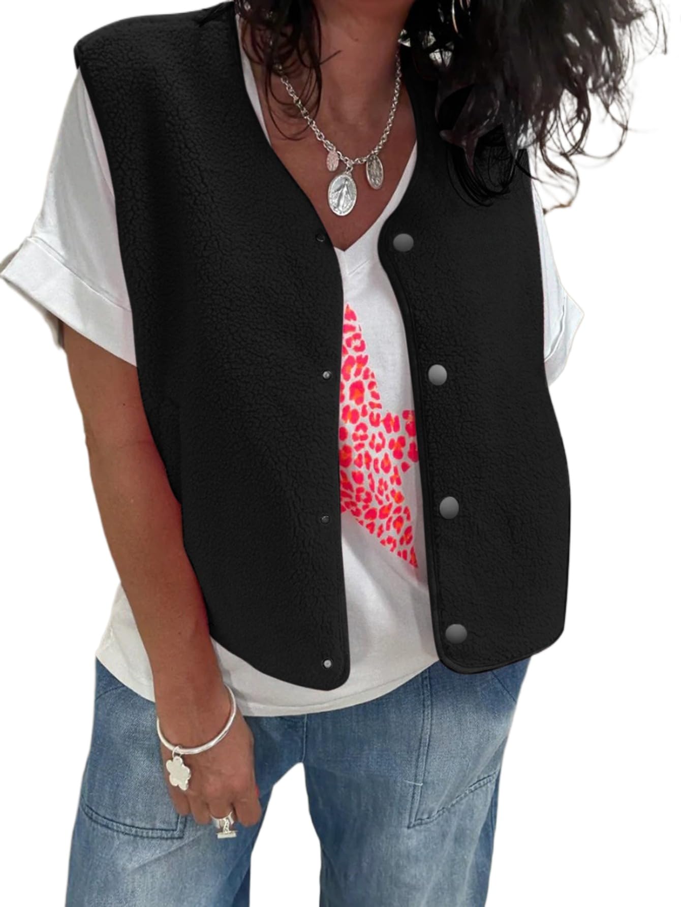 Womens retro plush vest fashionable sleeveless button up front warm coat