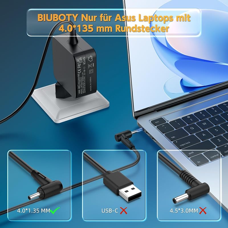 BIUBOTY 45W Asus töltő kábel 19V 2.37A Zenbook UX303U UX305 UX430U laptop adapter