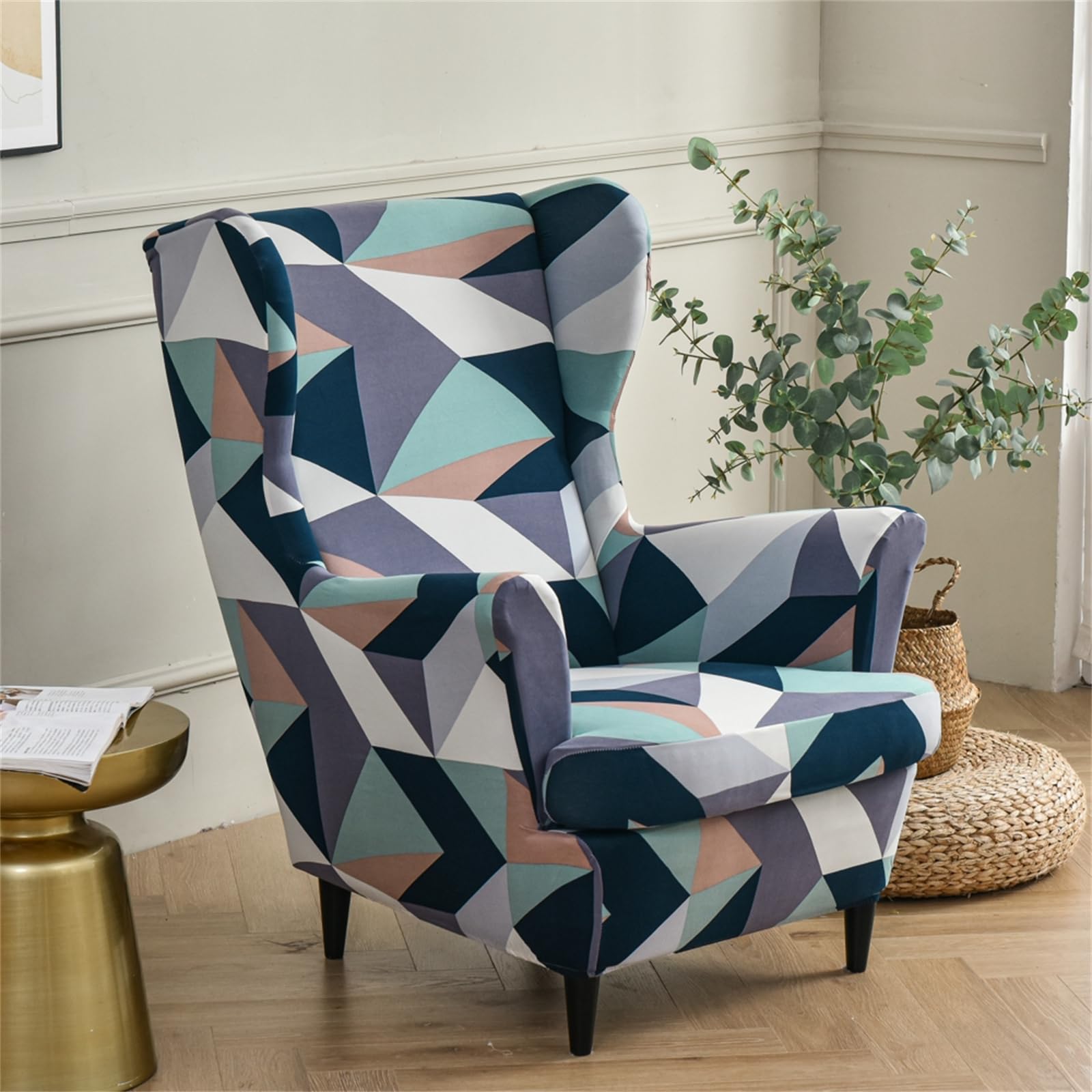 Muiuou Wingback Chair Covers, 2 Piece Stretch Wing Chair Slipcover, Washable Spandex Fabric Sofa Cover Furniture Protector for Armchair Chairs Fit Hotel Bedroom Living Room (Style 9)