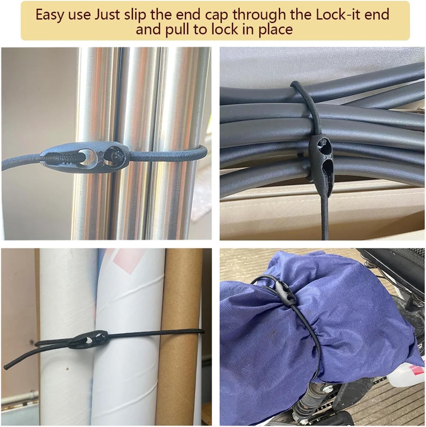5 Pack Adjustable Bungee Cords with Clips Self Bite Lock Stretch Elastics Shock Cords Bungee Rope Utility Straps for Motorcycle Helmet Camping RV Rear Bike Rack Cargo Pickup Truck Luggage
