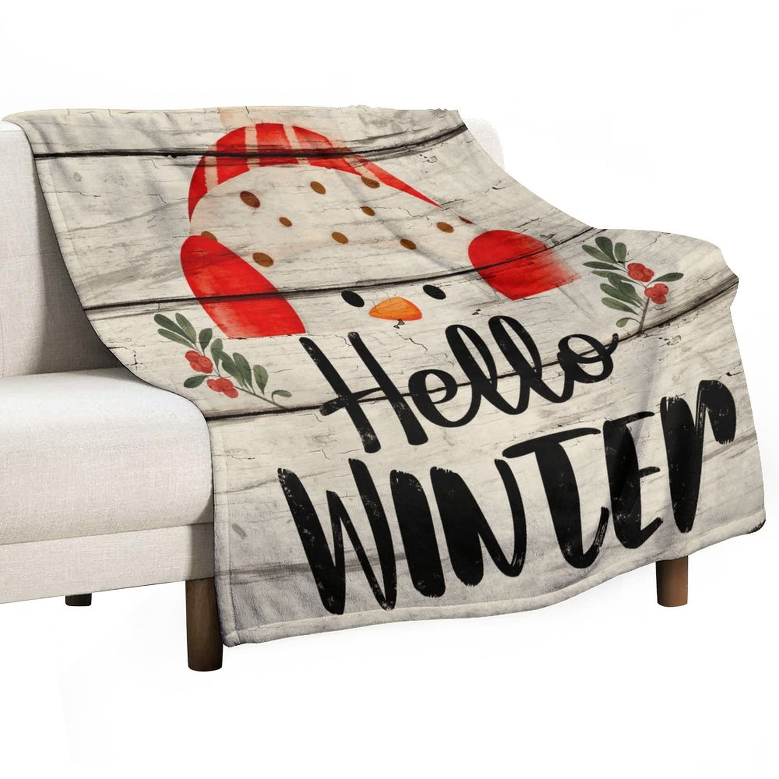 Jeté de lit chaud en peluche haut de gamme décor bonhomme de neige vintage double face