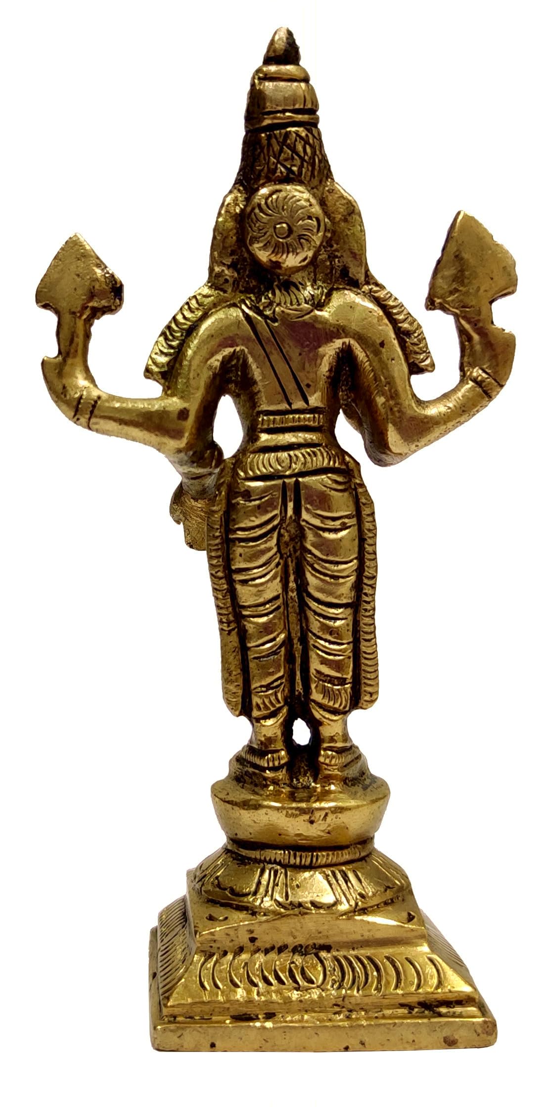 Purpledip Brass Statue Lord Vishnu: Hindu God Idol Sculpture Home Temple Décor Gift (11033) 2
