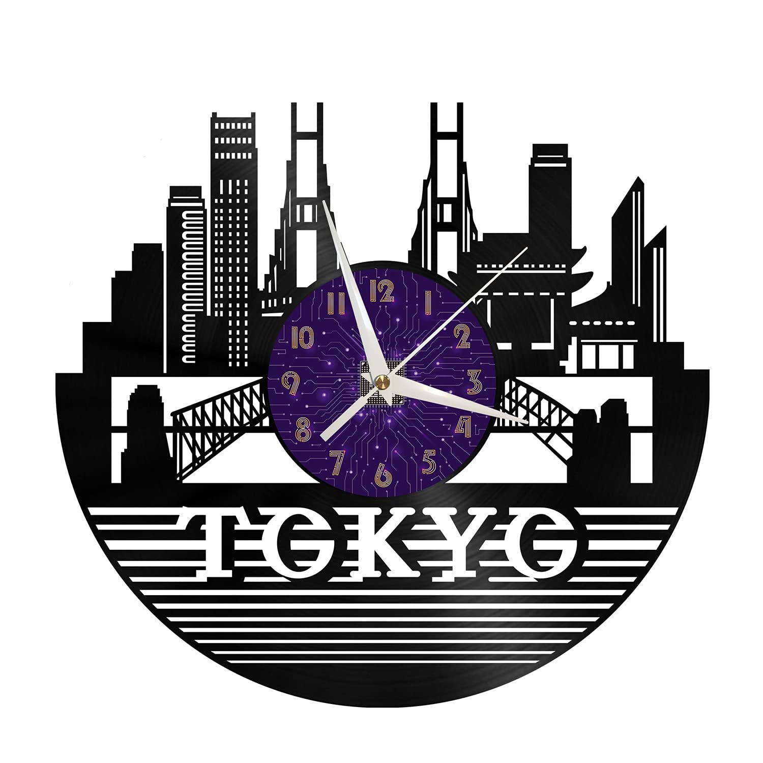 Horloge murale en vinyle Tokyo de 30cm pour un decor mural d'art moderne