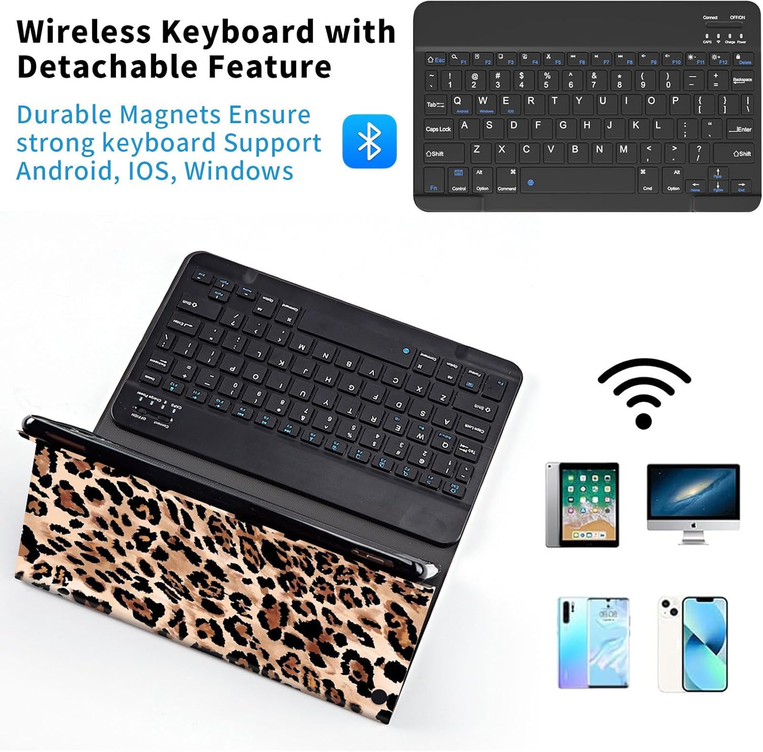 Keyboard Case for iPad (A16) 11th/10th Generation (11/10.9 Inch, 2025/2022), Detachable Bluetooth Keyboard, Thin & Light Folio Cover, Leopard Print 04
