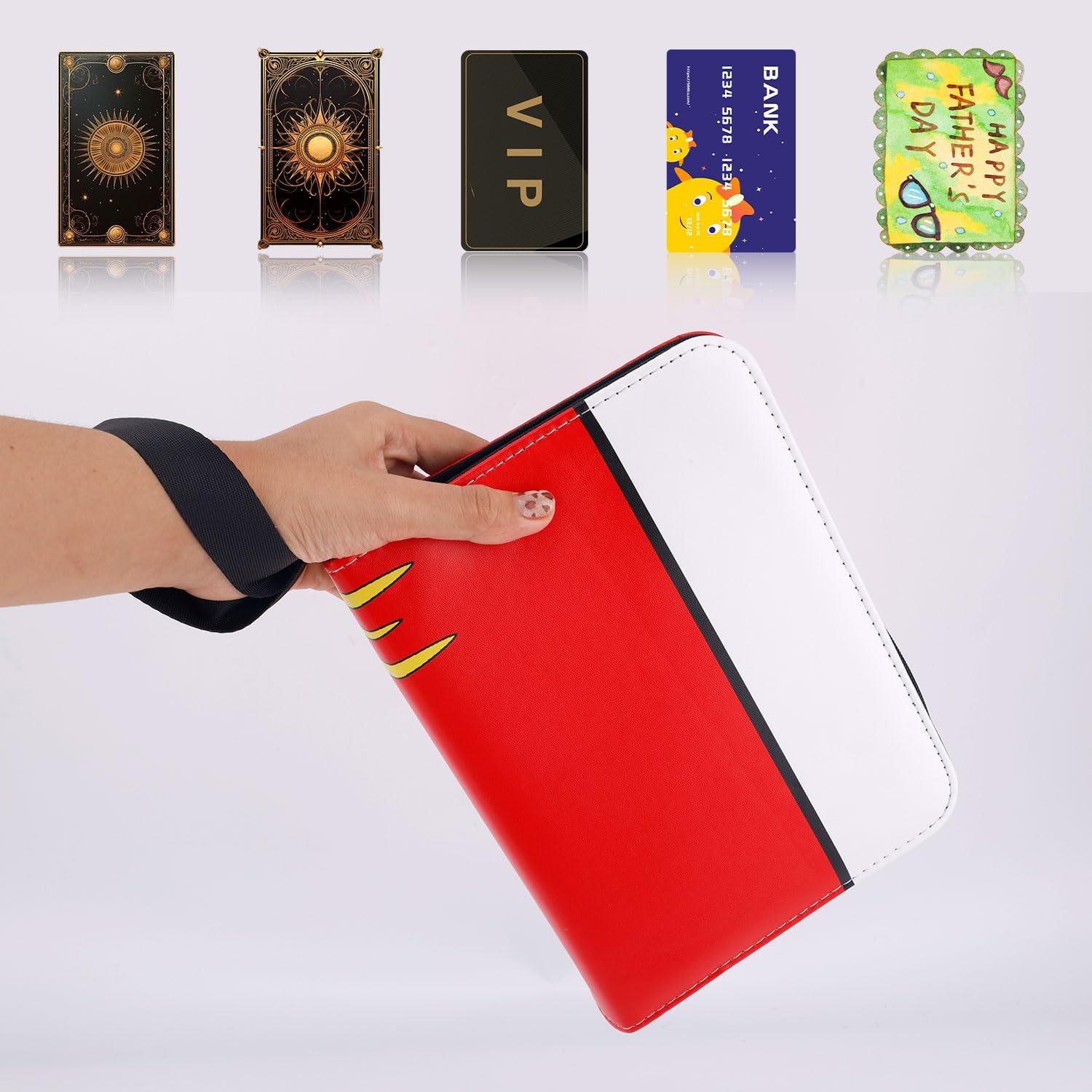 SAVITA Trading Card Binder 4 Pocket, Durable PU Leather Collection Album for Graded Card with Removable Sleeves & Zipper Closure for Game Cards