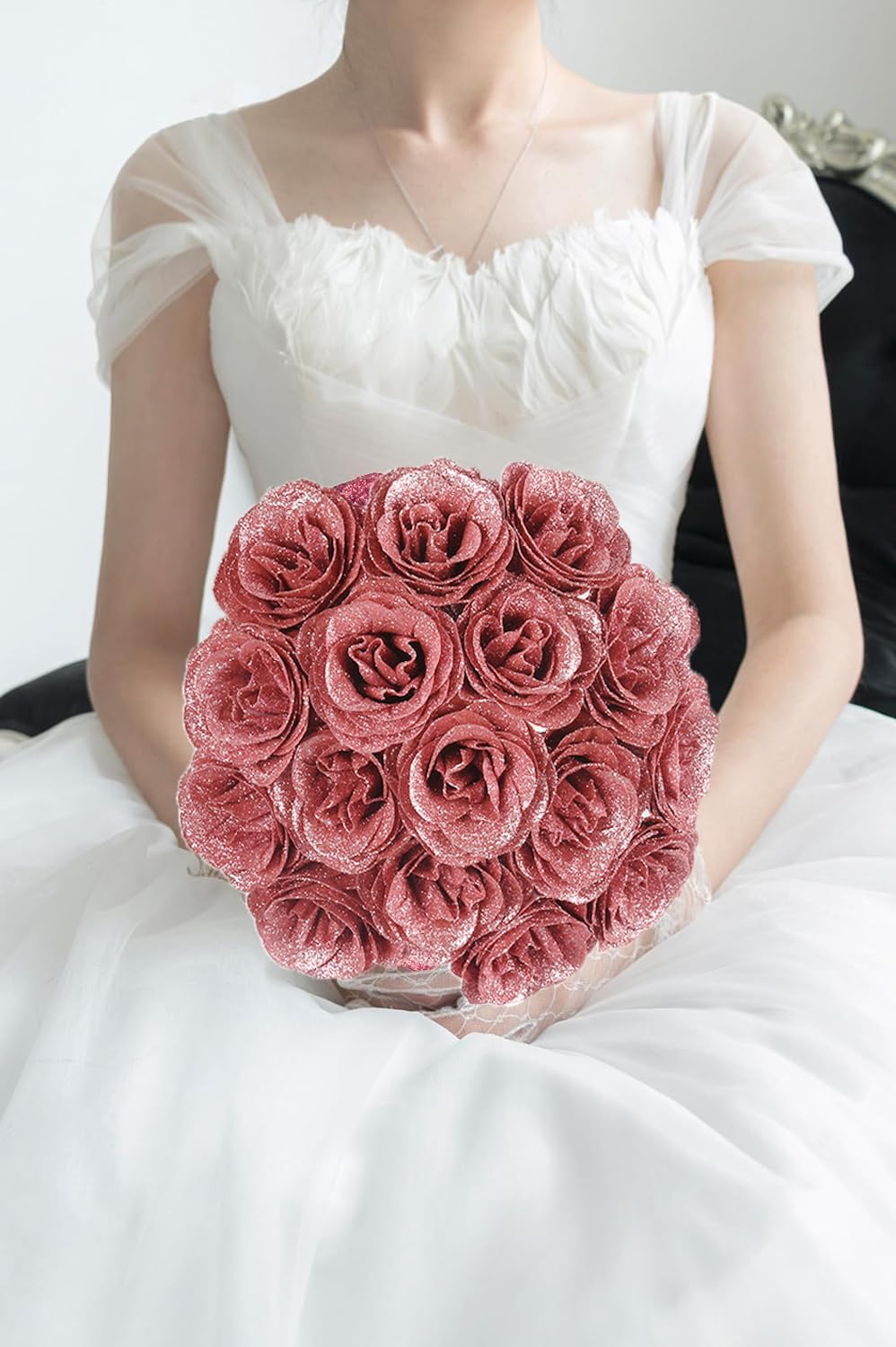 Roses Artificial Flowers,30pcs Glitter Roses Fake Roses with Stems for Crafts Wedding Bouquet Party Home Decor(Salmon) - Image 7