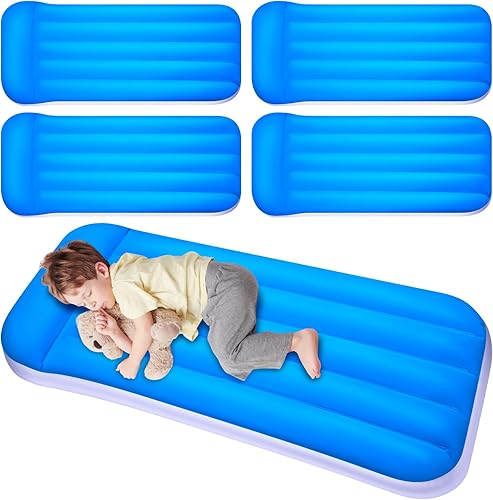 Miniatura 1 de Hiboom 4 piezas de cama inflable para niños, portátil, cómoda, con kit de parches, colchón inflable para niños pequeños, hogar, camping, viajes,
