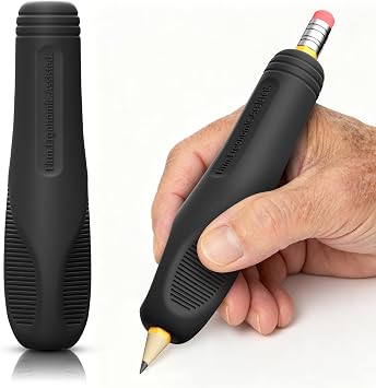 Weighted Pencil Grip for Hand Tremors,2 oz Built-in Pen Helper for Seniors Arthritis Parkinsons Carpal Tunnel, Thick Anti-Slip Ergonomic Writing Aid for Fine Motor Skills & Hand Weakness,Black