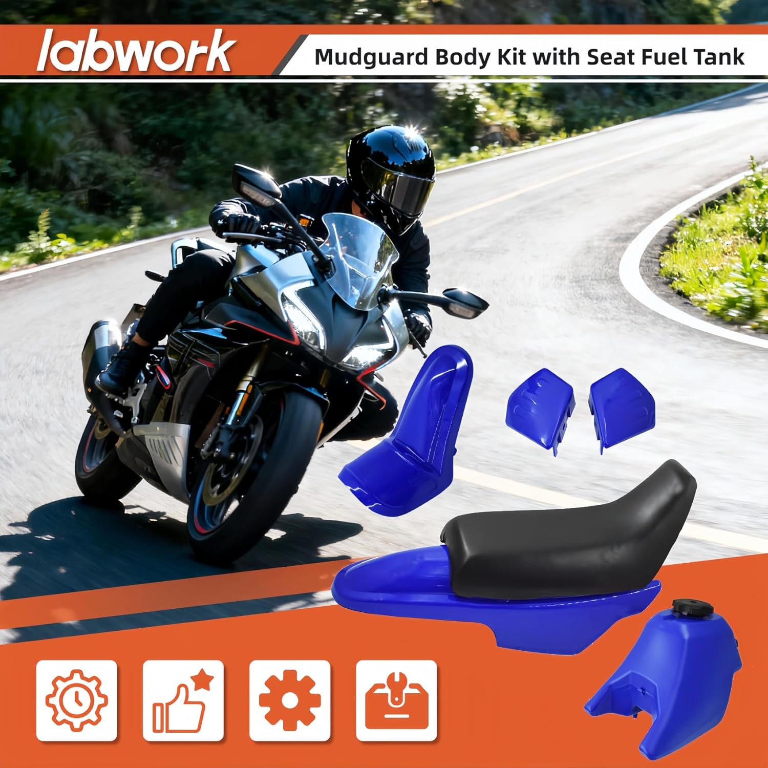 labwork Plastic Mudguard Body Kit with Seat Fuel Tank Replacement for Yamaha PW50 PY50 Blue