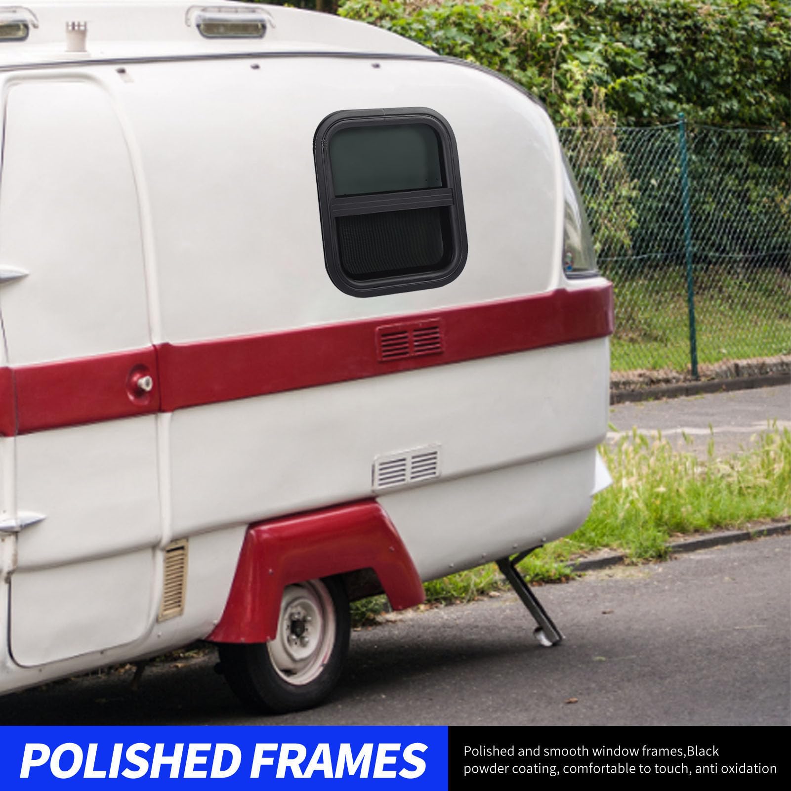 Fenêtre Coulissante Verticale pour Camping-Car, 17,32 X 15,35 Pouces, Fenêtres Coulissantes en Verre trempé pour Remorque avec Moustiquaire, Fenêtre Remplacement Forme Goutte d'eau