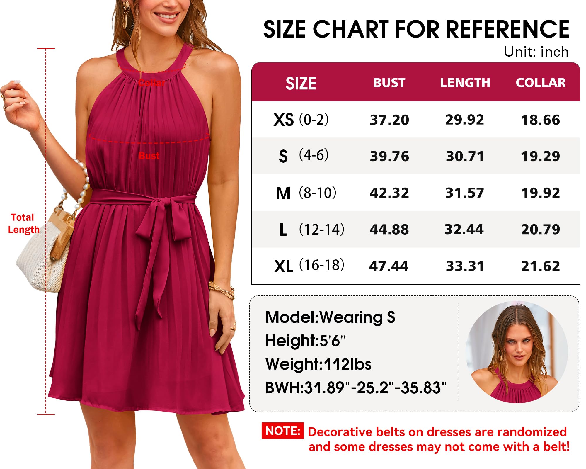 PRETTYGARDEN Summer Mini Halter Dresses for Women 2025 Sleeveless Pleated Short A Line Flowy Beach Wedding Guest Dress(Small, Wine Red)