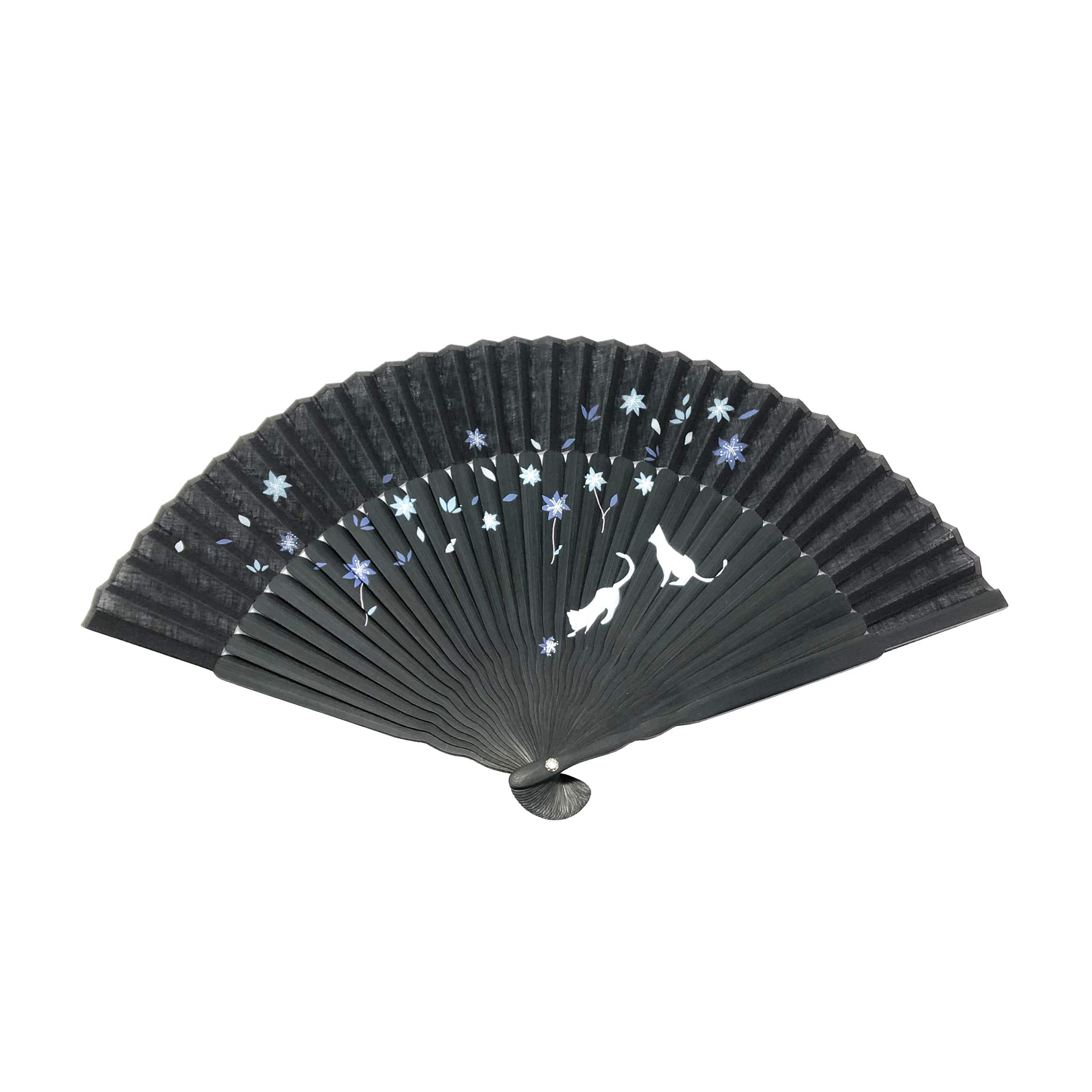 Tamagawa Folding Fan, Cat Garden Blue
