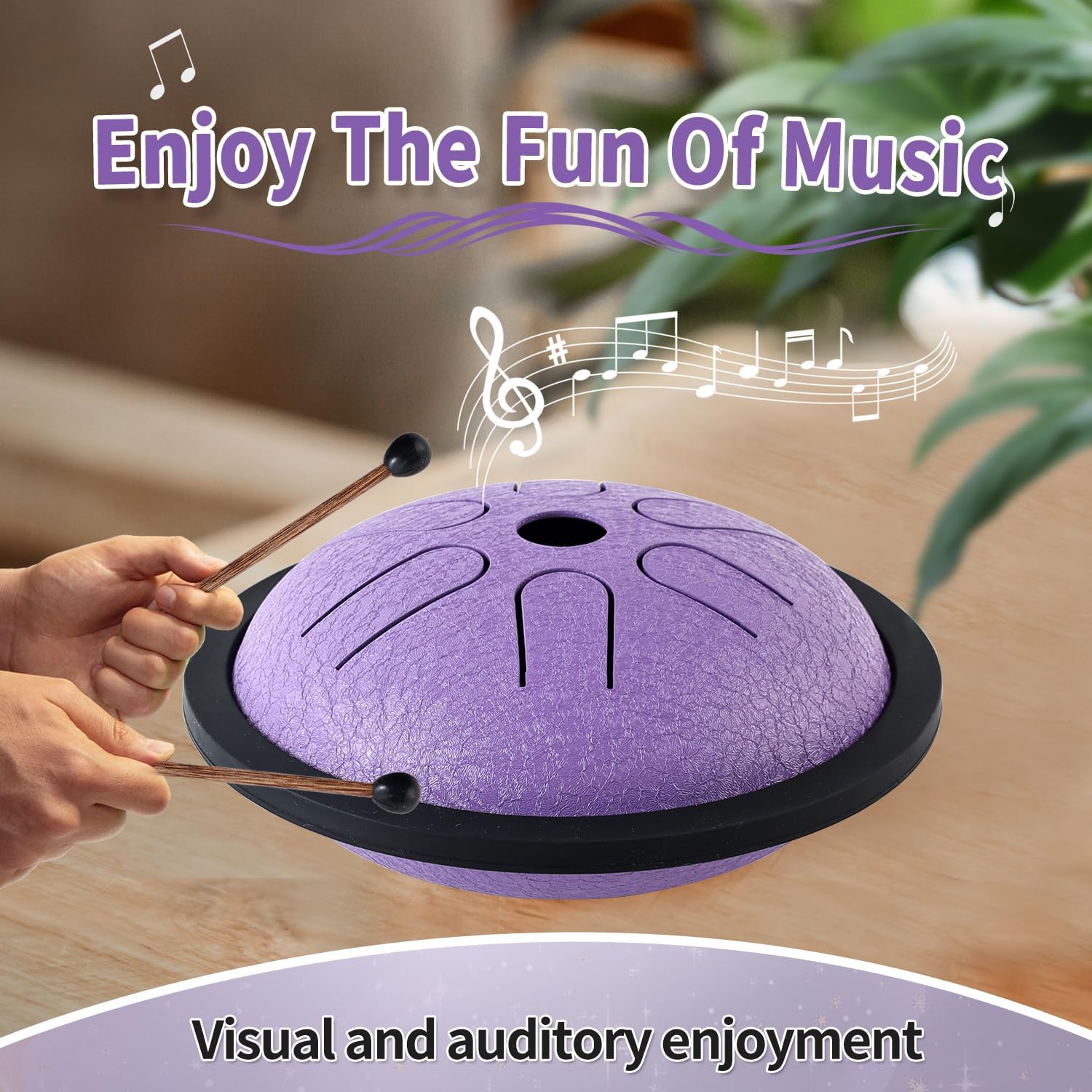 Yahpetes Steel Tongue Drum Musical Percussion Instrument Metal Rain Drum for Outside 5.5 Inch 6 Notes C-Key for Meditation Yoga Education Percussion with Bag, Music Book, Mallets (Purple)