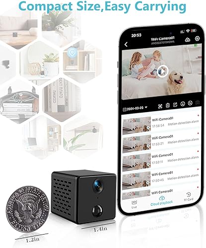 Miniatura 2 de Mini cámara WiFi  Cámara espía oculta  Almacenamiento en la nube gratis y tarjeta SD 32G, cámara más pequeña 4K HD 2024, 150 días de tiempo en