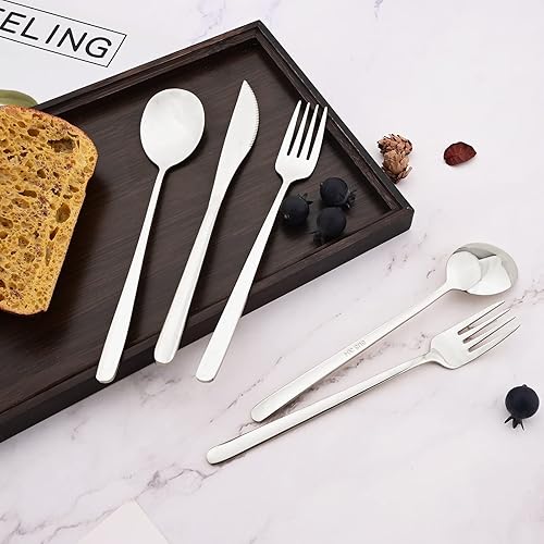 Miniatura 9 de BRIIEC SUS304 - Juego de cubiertos de acero inoxidable plateado juego de cubiertos de estilo coreano simple y clásico 20 piezas pulidas con espejo