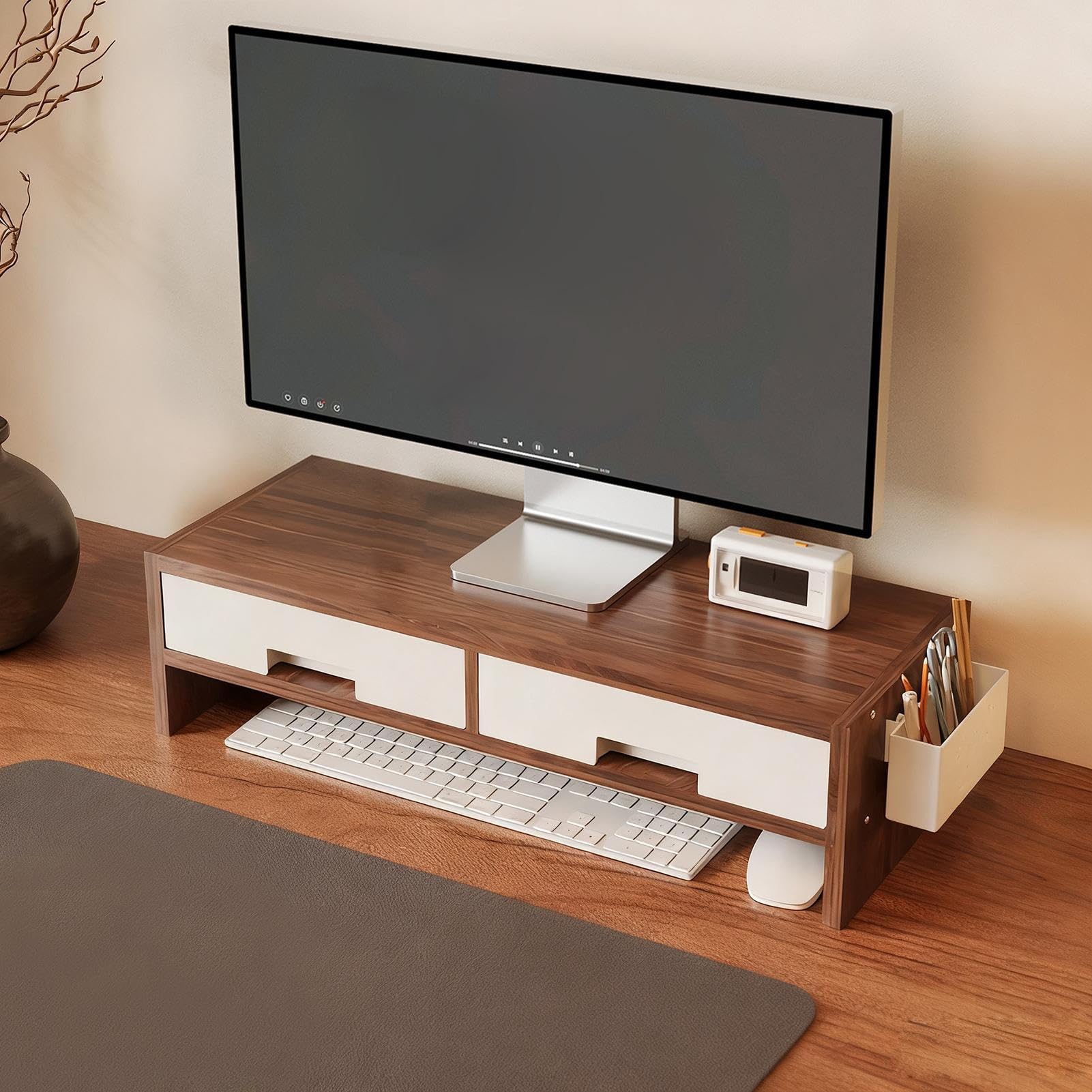Soporte Para Monitor Organizador Ergonómico Doble Cajón