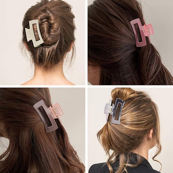Canitor Hair Clips Set of 4: Pink Rectangular Acrylic Banana Non-slip Medium Claw Jaw Clips for Thin Hair, Y2K Hair Accessories