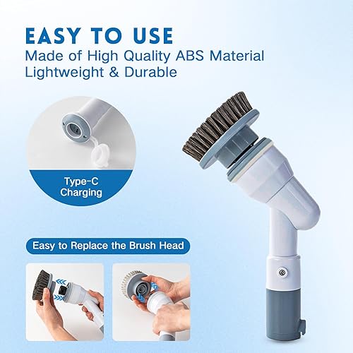 Miniatura 6 de Cepillo giratorio eléctrico, cepillo de alambre, limpiador giratorio impermeable con mango largo, potente cepillo de limpieza inalámbrico con motor