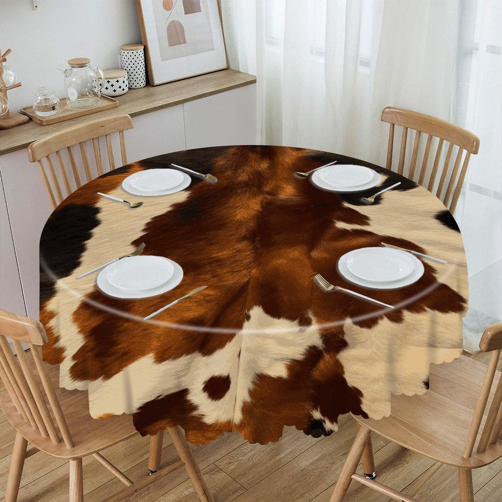 VstaDank - Abstract Cowhide Round Tablecloth 60 Inch Easy Clean Round Thick Decorative Polyester Tablecloth for Dining Kitchen Party Farmhouse Outdoor