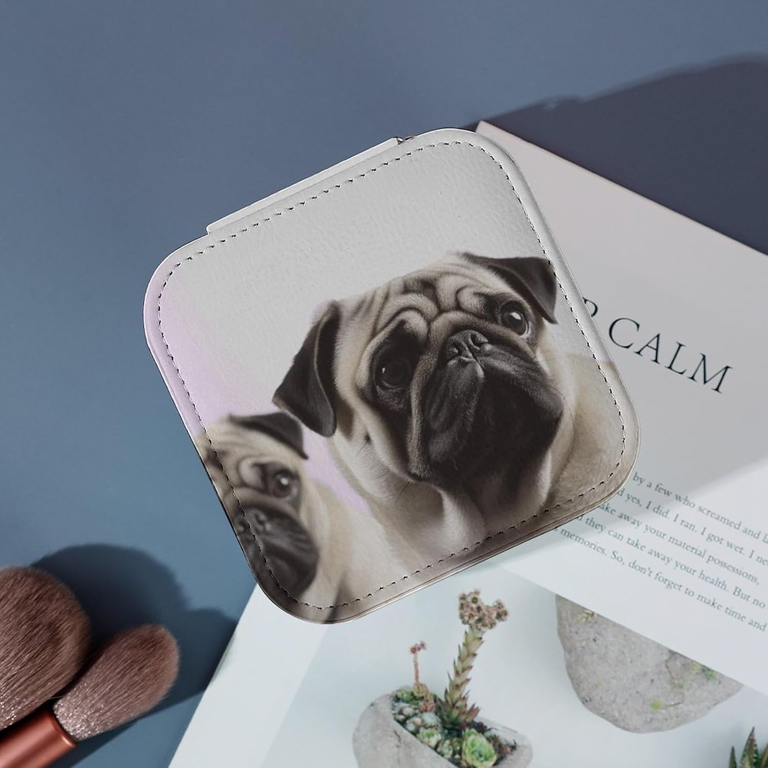 Pug Dog Jewelry Box Exquisite Leather Jewelry Organizer Portable Trinket Organizer Fashion Travel Jewelry Case for Rings Earrings Necklaces Unique Gifts for Women image 4