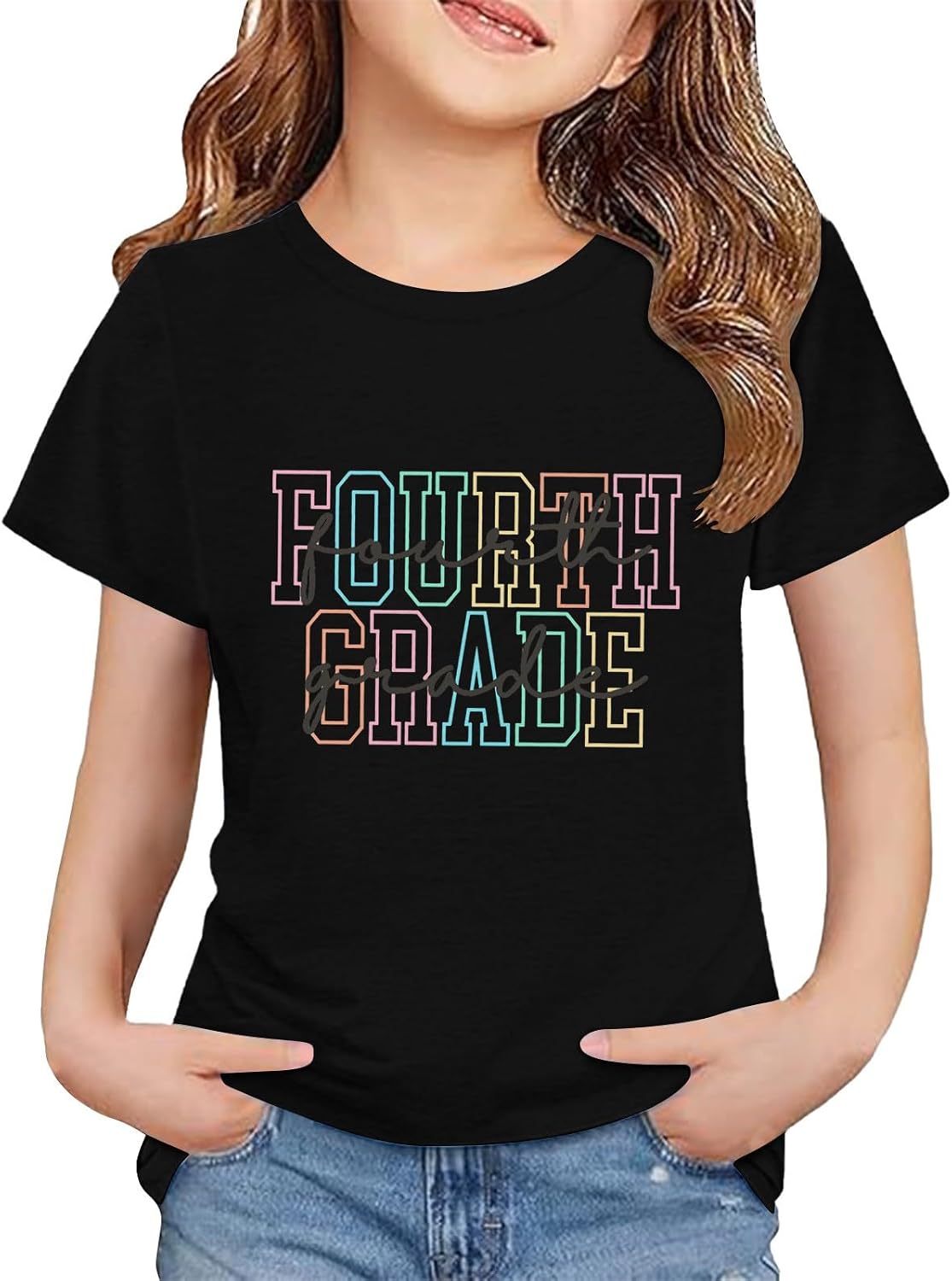 Back to School Fourth Grade Shirt for Boys Girls First Day of School Outfit Cute Letter Prints Crew Neck Short Sleeve
